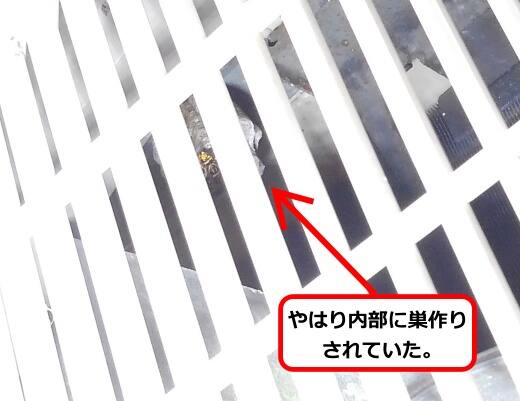 室外機内部蜂の巣