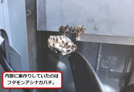 室外機内部蜂の巣